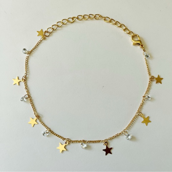 Dainty Minimalistic Gold-tone Star Sparkle Charm Anklet Adj. Length - NWT - Picture 7 of 15